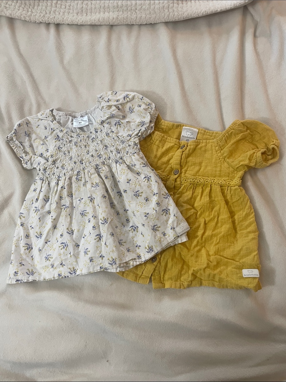 ⭐️Koala Kids White Floral Smocked Top & Mustard Yellow Top set